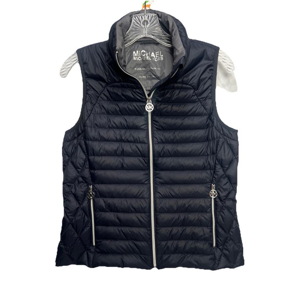 Michael Kors Packable Down Puffer Vest Blue Full Zip Goose Down Womens Sz Small